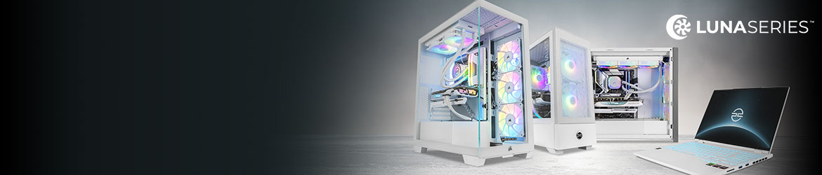 Luna Series™ Introducing the PCSpecialist Luna Series™ all-white configurators. Delivering exceptional performance with an aesthetic that's guaranteed to make a bold statement in any setup.