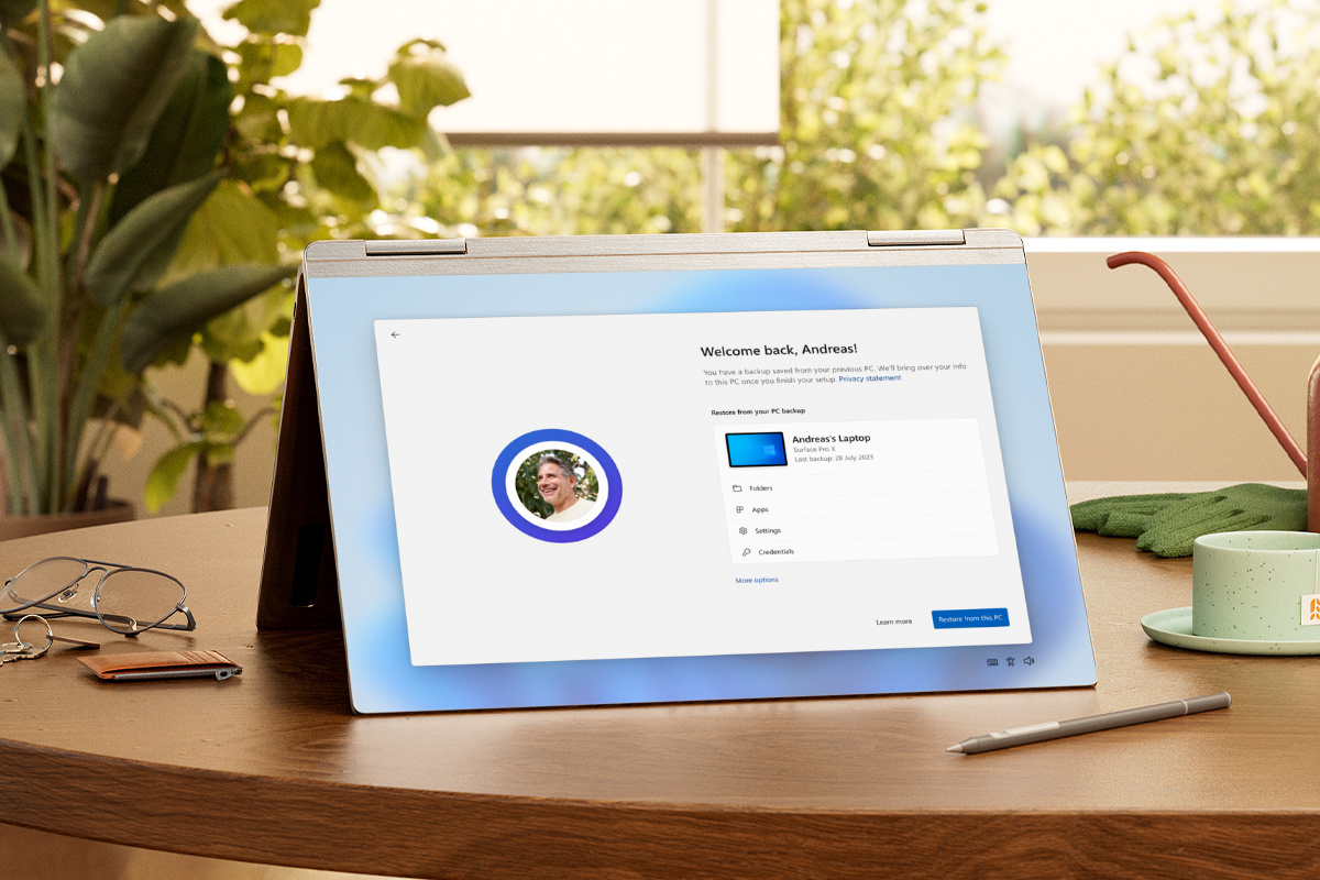 PC folded open with a get started app