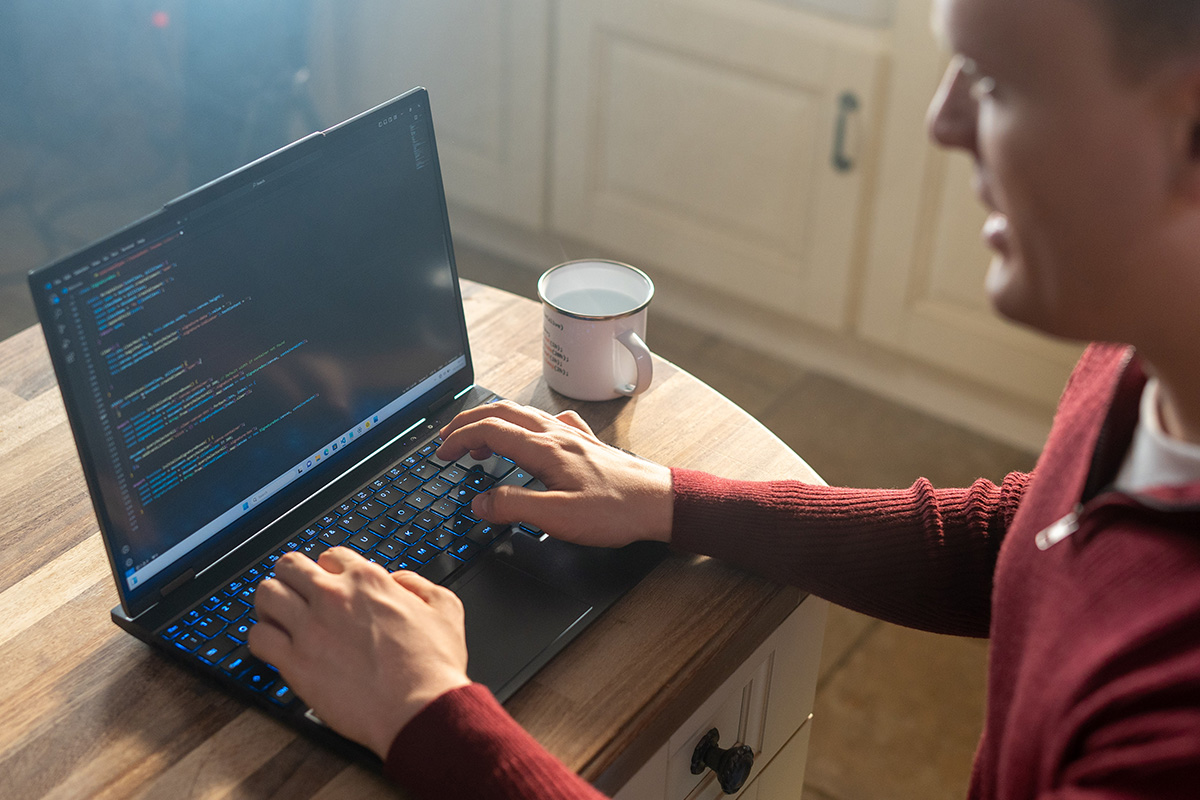 A Developer is working using a PCSpecialist laptop