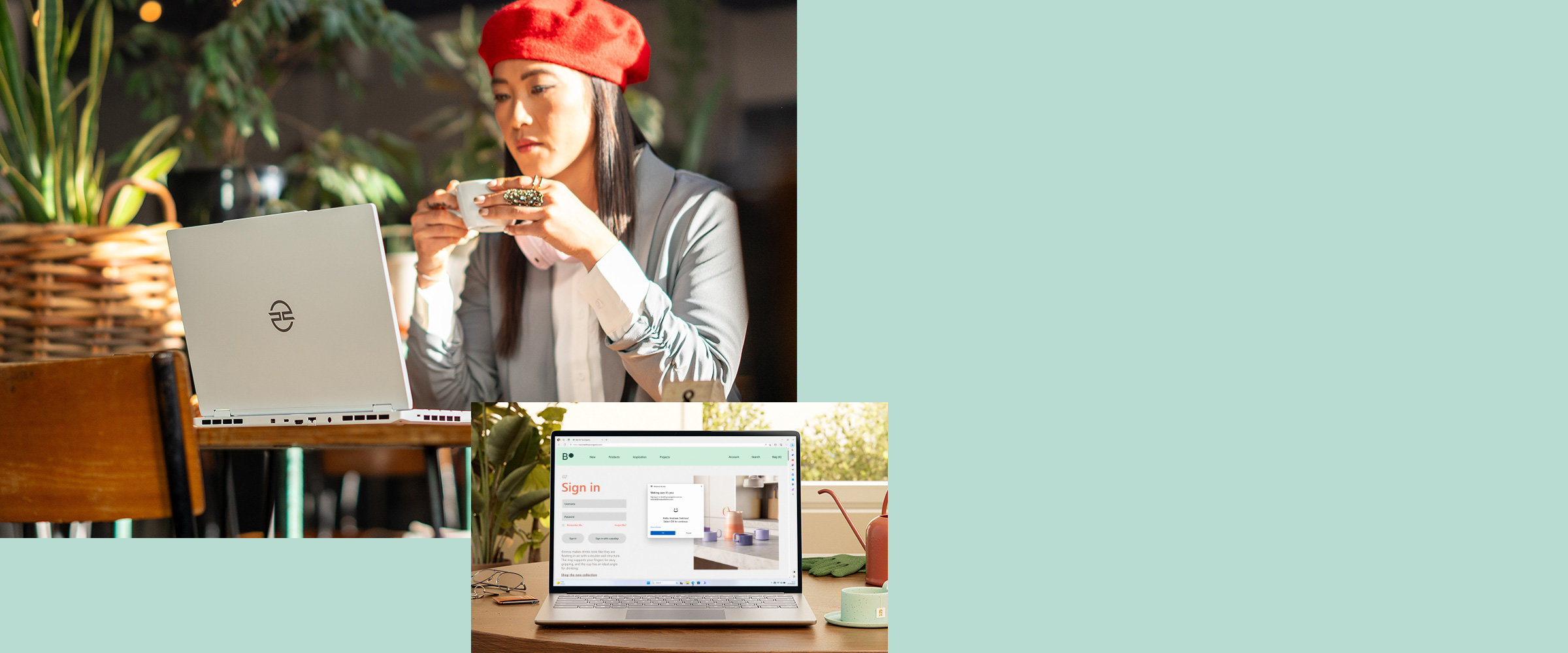 A women in front of a PCSpecialist laptop with windows 11