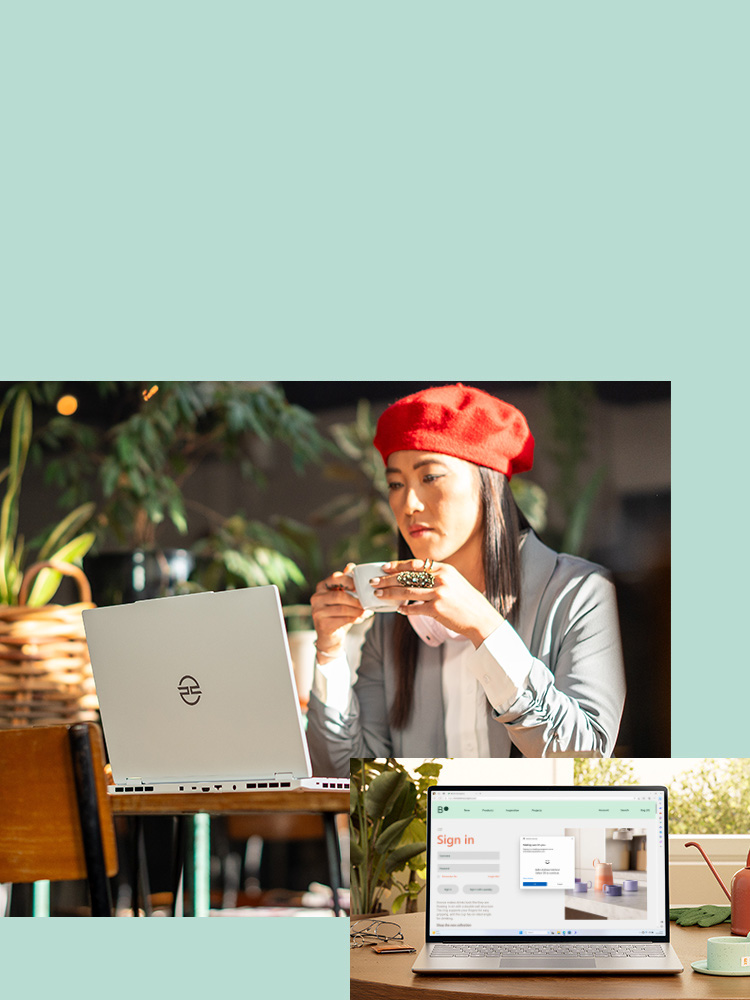 A women in front of a PCSpecialist laptop with windows 11