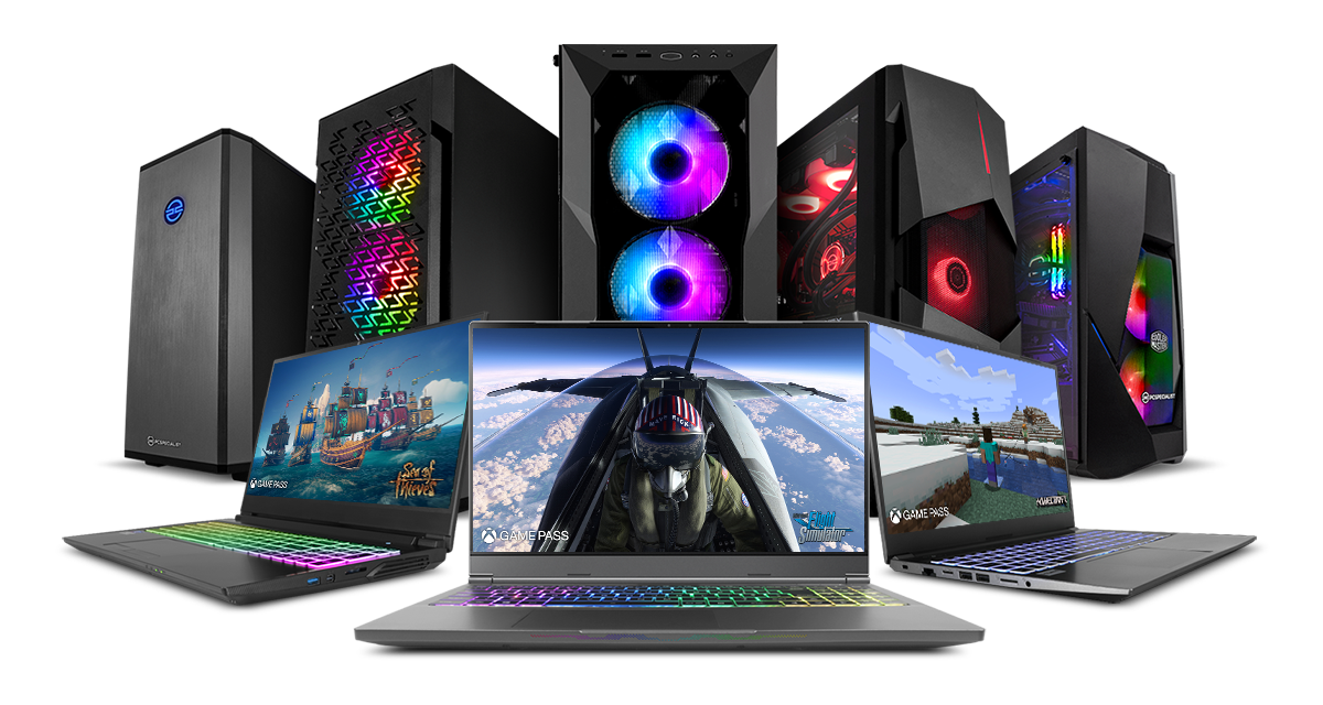 A lineup of gaming PCs and Laptops from PCSpecialist